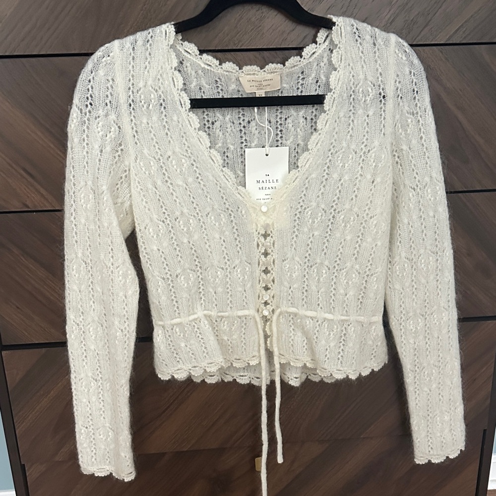 Sezane Cream Cardigan Sweater - Picture 4 of 6